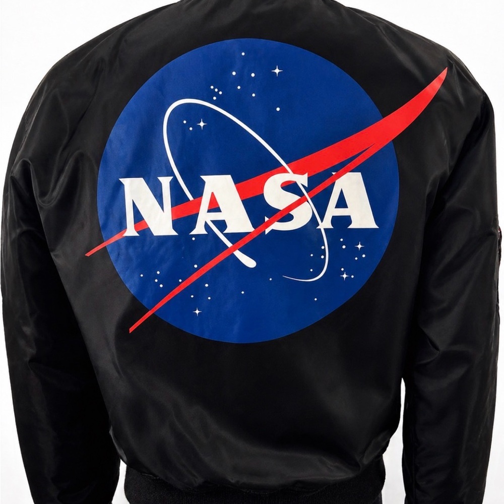 NASA Bomber Jacket Large Black MA-1 Style Chemistry Brand Streetwear
